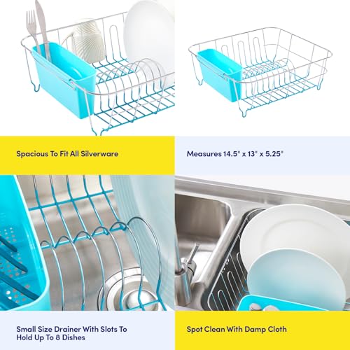 Dish Drying Rack & Cutlery Holder 2 Piece Set (Turquoise)