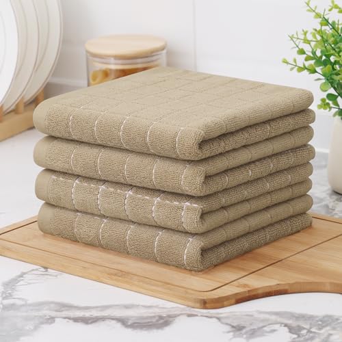 100% Cotton Terry Kitchen Towels (Tan / 13 X 28 - 4 Pack)