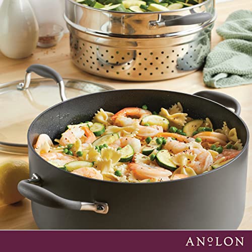 Advanced Home Hard Anodized Nonstick Wide Stockpot with Stainless Steel Steamer Insert and Glass Lid (8.5 Quarts / Moonstone)