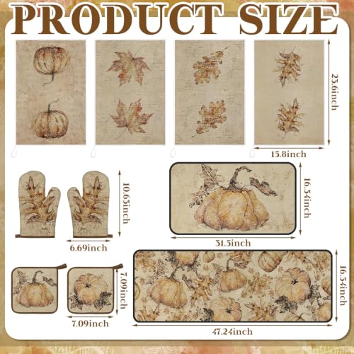 10 Pcs Fall Kitchen Decor Set Autumn Rustic Kitchen Rugs (Sepia / Rustic Fall)