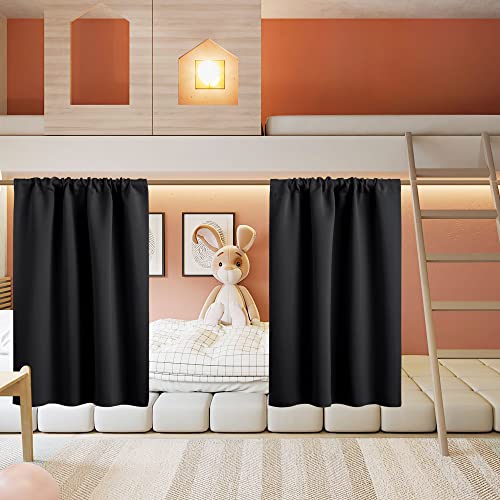 Basement Bathroom Kitchen Cafe Blackout Privacy Window Curtains (Black / 34"W x 30"L (Pack of 2))