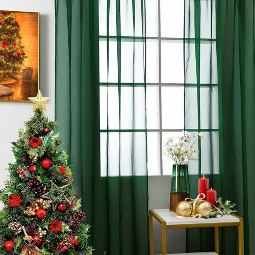 Basic Rod Pocket Sheer Voile Window Curtain Panels White 1 Pair 2 Panels 38 Width 63 Inch Long for Kitchen Bedroom Children Living Room Yard (Foliage Green / 38"W x 63"L (Pack of 2))