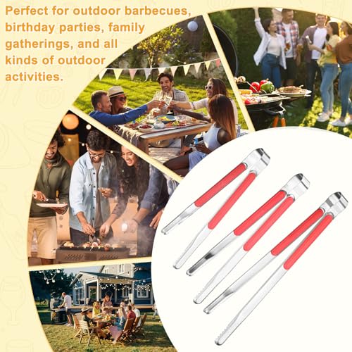 3 Pack Grill Tongs (Red / 8.8/10/11.6 Inch)