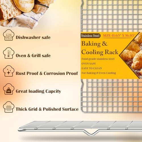 2 PCS Cooling Racks for Cooking and Baking (11.65''x16.85''-2PC / Silver)