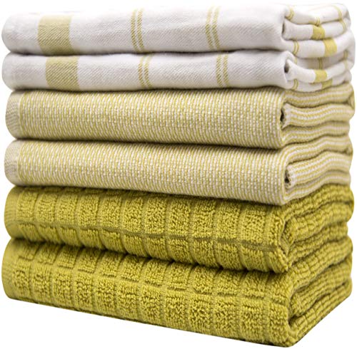 Premium Kitchen Towels 6 Pack 100% Cotton (Lime Green Check / Kitchen Towels - Mixed Styles (6 Pack))