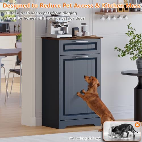 Single 10 Gallon Tilt Out Trash Can Cabinet with Deodorizing Function (Blue / 13.11"D x 20.91"W x 35.2"H(Single))