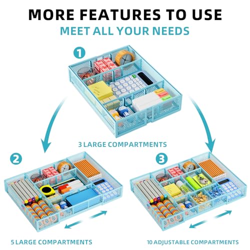 Expandable Desk Drawer Organizer (Expandable-Blue)