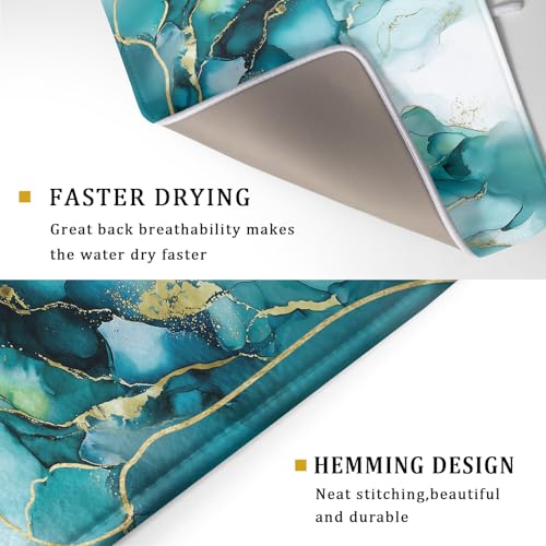 Teal Marble Dish Drying Mat Turquoise Blue Marbling Print Dish Drainer Mats 18"x24" Modern Granite Microfiber Reversible Dish Drying Rack Pad Protector for Kitchen Countertop Decor (24" x 18")
