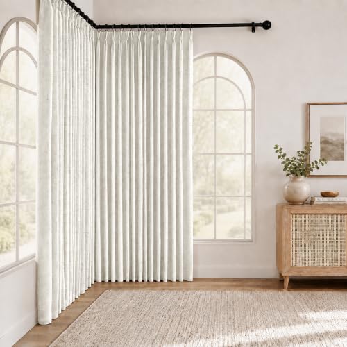 Pinch Pleated 100% Blackout Linen Curtains for Bedroom 108 Inch (White/Linen 100% Blackout / 40"W x 108"L (Pack of 2))