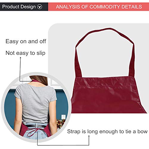 PU Kitchen Oil and Waterproof Aprons for Women with Pocket (Red)