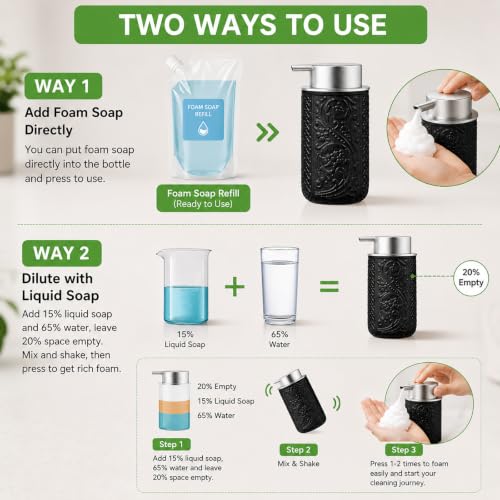 12OZ 350ML Ceramic Foaming Soap Dispenser Empty Hand Soap Dispenser Refillable Lotion Containers with Pump (Z-black-ceramic / ~12oz)