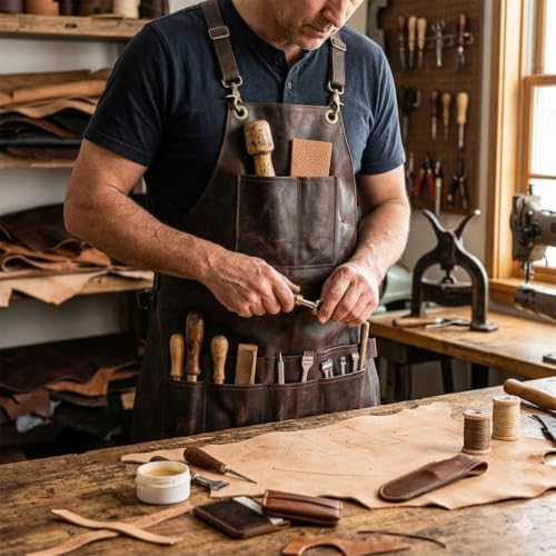 Full Grain Leather & Canvas Apron (Dark Brown)