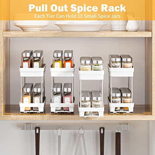 Pull Out Spice Rack Organizer for Cabinet (White / 3 Pack)