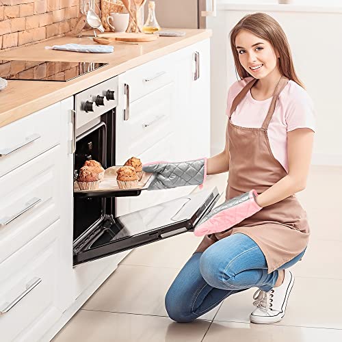 6Pcs Cotton Oven Mitts and Pot Holders Set Heat Resistant Hot Pads Durable Pocket Pot Holder Machine Washable BBQ Gloves with Hanging Loop for Safe Kitchen Baking Cooking Grilling Pink (Pink)