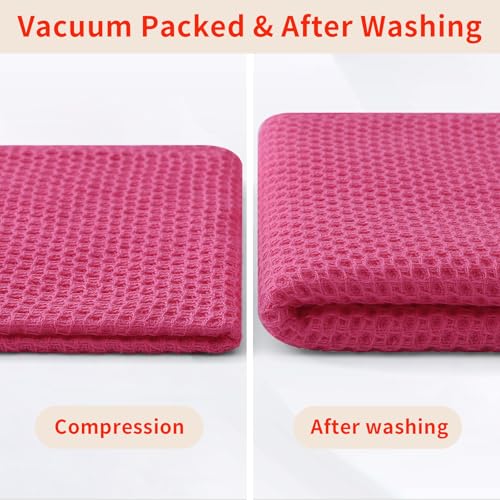100% Cotton Waffle Weave Kitchen Dish Cloths 6 (Hot Pink / 12 X 12 - 6 Pack)