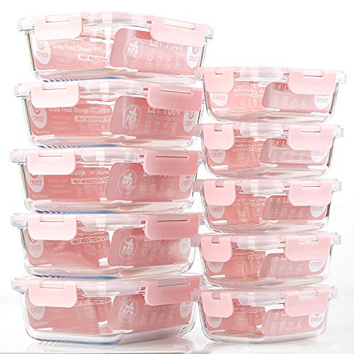 10 Pack] Glass Meal Prep Containers (Pink)