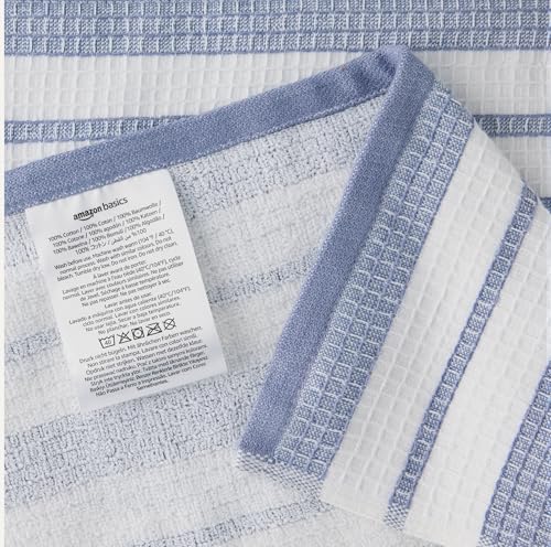 Organic Cotton Waffle Kitchen Dish Towels (4 Navy Strip/Checker, 1 White, 1 Navy Solid / 15 x 25 inches)