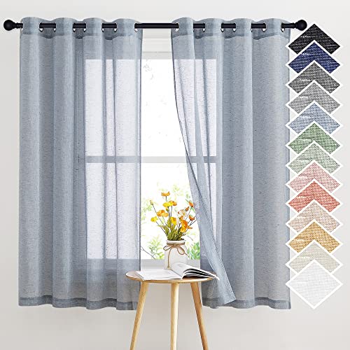 Semi Sheer Linen Blend Window Curtains (52"W x 63"L (Pack of 2) / Sea Mist)