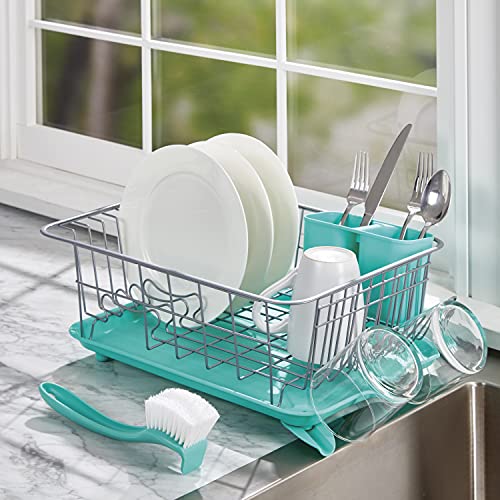 Compact Dish Drying Rack with Drainboard (Aqua / Dish Rack Set)