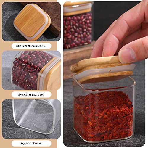 Set of 24 Airtight Square Spice Containers 4 oz Glass Spice Jars with Bamboo Lid Small Seasoning Jars Empty Food Storage Containers for Pantry Clear Food Canisters for Kitchen Sugar Coffee