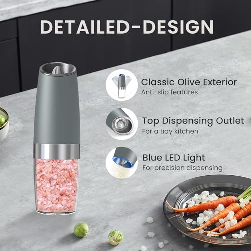 Battery Operated Salt And Pepper Grinder Set 2 Pack (Battery/2pcs/LightGrey)