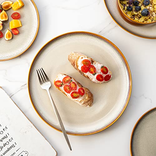 Ceramic Plate Set of 6 (8.5 Inch for 6 / Reactive-Kahki)