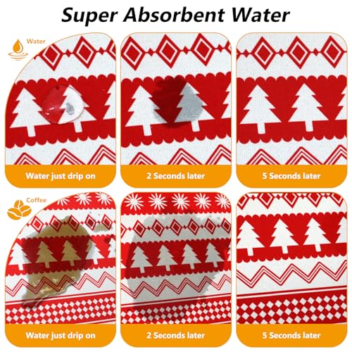 Christmas Red Coffee Mat Dish Drying Mat Hide Stain High Absorbent Drying Mat for Kitchen Easy Clean (Multi Pattern / 19" x 12")