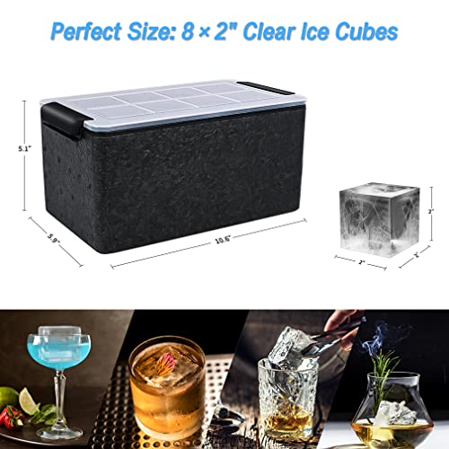 Upgrade 2 Inch Clear Ice Cube Tray Make 8 Large Square Crystal Ice Cube Maker for Cocktail (2 Inch cube)