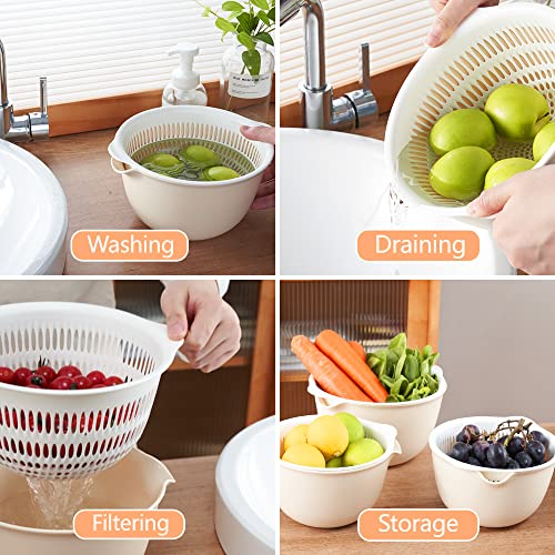 2 in 1 Kitchen Colander Set with Bowl Strainer (Cream)