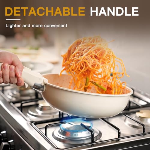 21 Pcs Pots and Pans Set Non Stick (Cream White / 21 Piece)