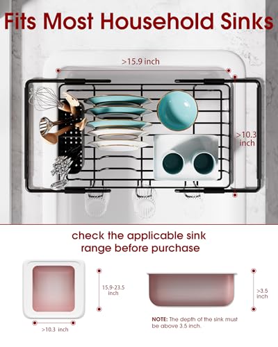 Dish Drying Rack in Sink (Black / Standard - 15.4" × 9.8" × 3")