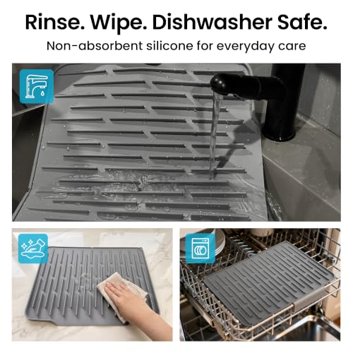 Foldable Silicone Dish Drying Mat for Kitchen Counter & Sink (Dark Gray / 15.7" x 12.3")