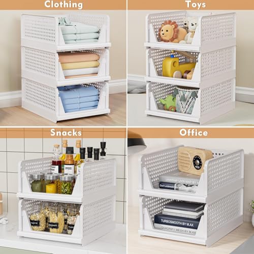 5 Pack Stackable Closet Storage Basket (White / 5 Pack White)