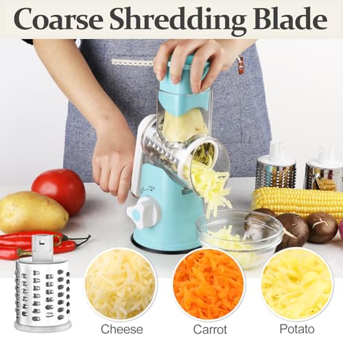 Rotary Cheese Grater Hand Crank Cheese Shredder for Fresh Cheese (5 BLADES / Blue)