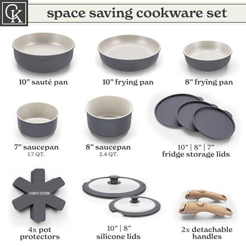 Cookware Set with Removable Handle (Grey/Ivory Wood Handle / Original)