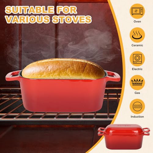 3.6QT Oval Enameled Cast Iron Dutch Oven (Red)