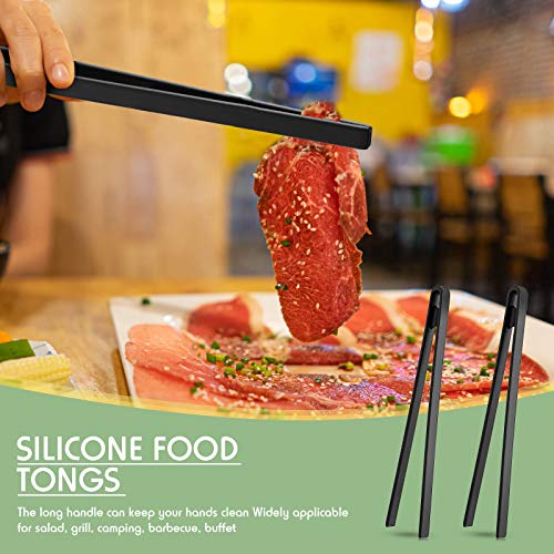 2 Pcs 11.8 Inch Silicone Cooking Tongs Tweezers (Black)