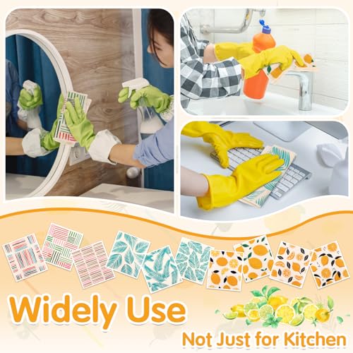 10 Pack Swedish Dishcloths Washable (10 Pack-lemon Prints+ Clips)