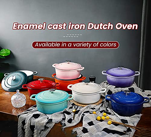 Enameled Cast Iron Covered 5.5 Quart Dutch Oven with Dual Handle for Bread Baking (Peacock Blue / 5.5QT)