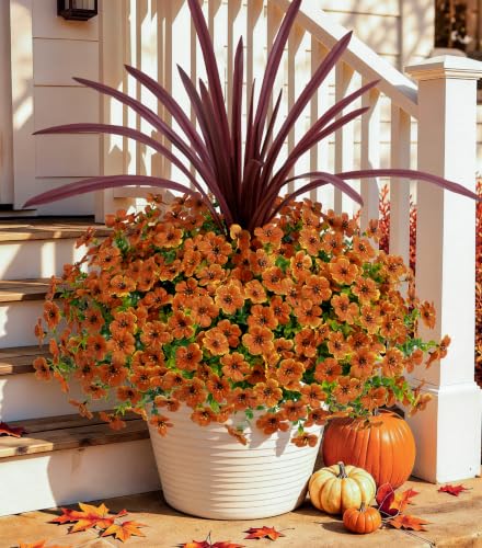 Artificial Fall Flowers Faux Mums for Outdoor Indoor Garden Home Decoration (Orange)