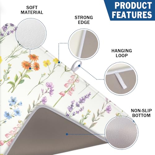 Spring Summer Colorful Floral Dish Drying Mat 18x24 Inch (Floral Colorful / 18" x 24")
