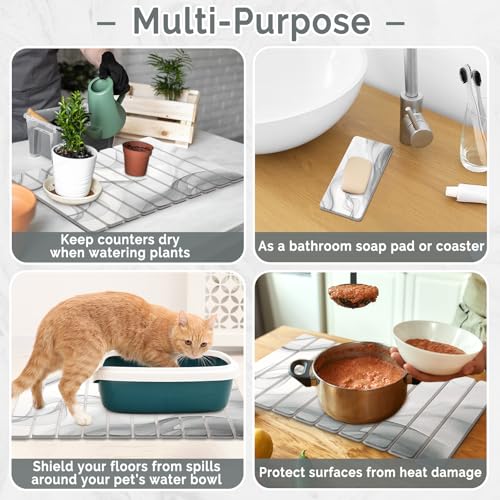 Large Stone Dish Drying Mat for Kitchen Counter (Black White / 24" x 16")