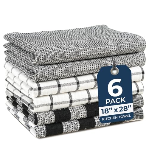 Kitchen Towels Set 100% Cotton Absorbent 6 Pack (18"x28" - 6 Pack / 09: Black)