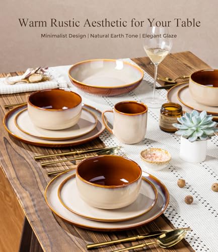 Ceramic Dinnerware Sets for 4 (Modern-Khaki / Service for 4 (16pcs P))