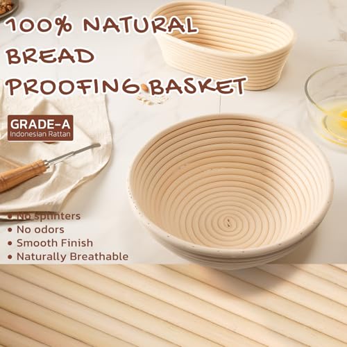 Sourdough Starter Kit with Round & Oval Banneton Bread Proofing Basket