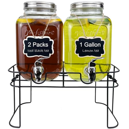 1 Gallon Glass Drink Dispenser for Parties (1 Gallon Double With Stand)