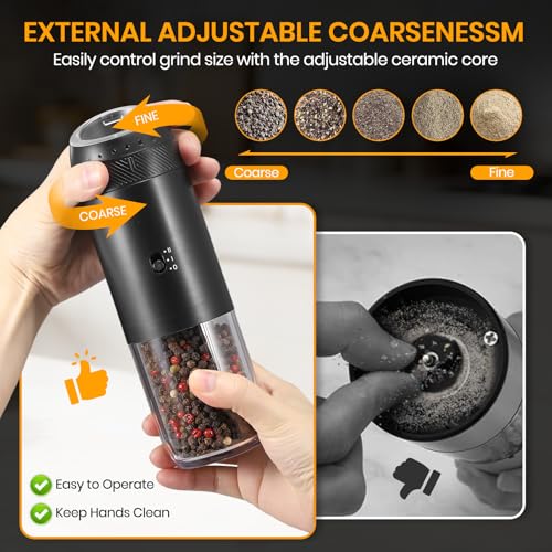 Rechargeable Gravity Electric Salt Grinder Set (Black with Charging Base)