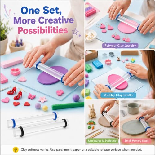 Clay Rolling Pin Thickness Rings (Clear)