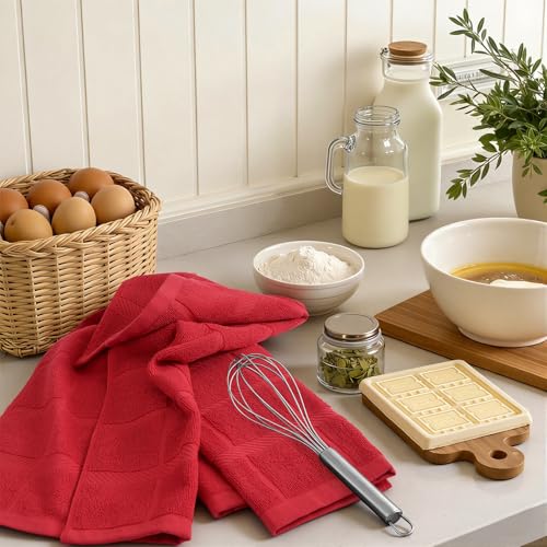 100% Cotton Kitchen Towels 18"x28" (Red / 18 x 28 - 6 Pack)