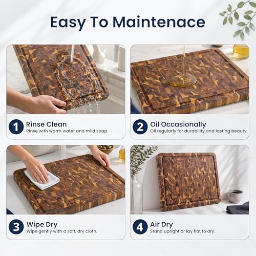 End Grain Acacia Wood Cutting Board for Kitchen 18x14x1.25 in (Natural / 17.5"L x 13.5"W)
